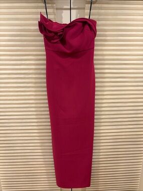 NWOT Roland Mouret Strapless Rose Red Sheath Dress with Floral Detail, Size US 6